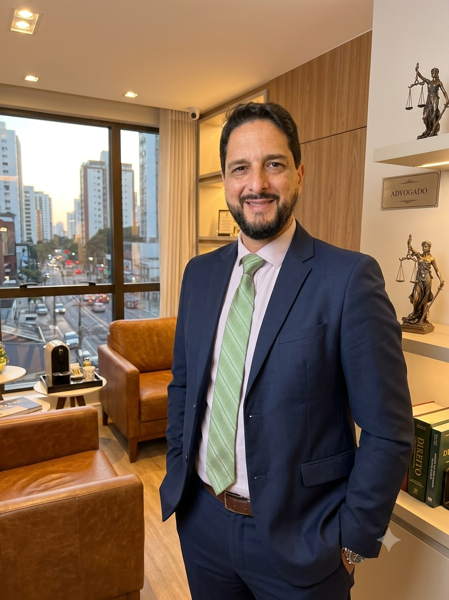 Dr. Filipe Pimparel em seu escritório de advocacia